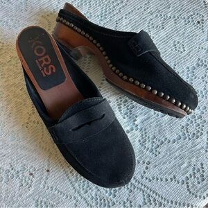 Kors Michael Kors black suede studded wooden clogs 8
